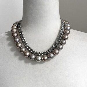 Anne Klein Jumbo Dove Gray Baroque Silver Pearls Statement Necklace Stunning